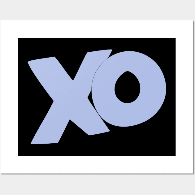 XO hugs and kisses cartoon text art in lite blue Wall Art by Angel Dawn Design